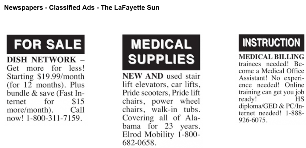 Newspaper classified ads example #1